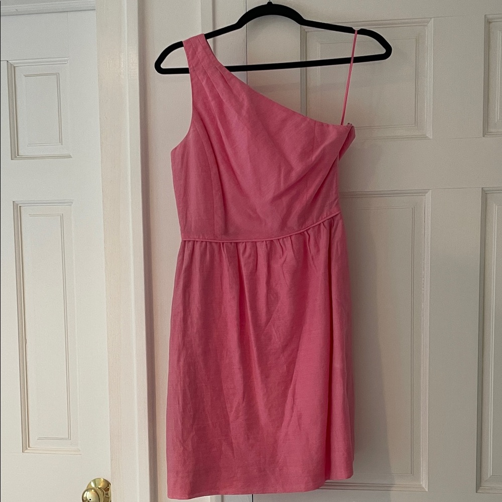 J. Crew One Shoulder Pink Linen Blend Cocktail Dress